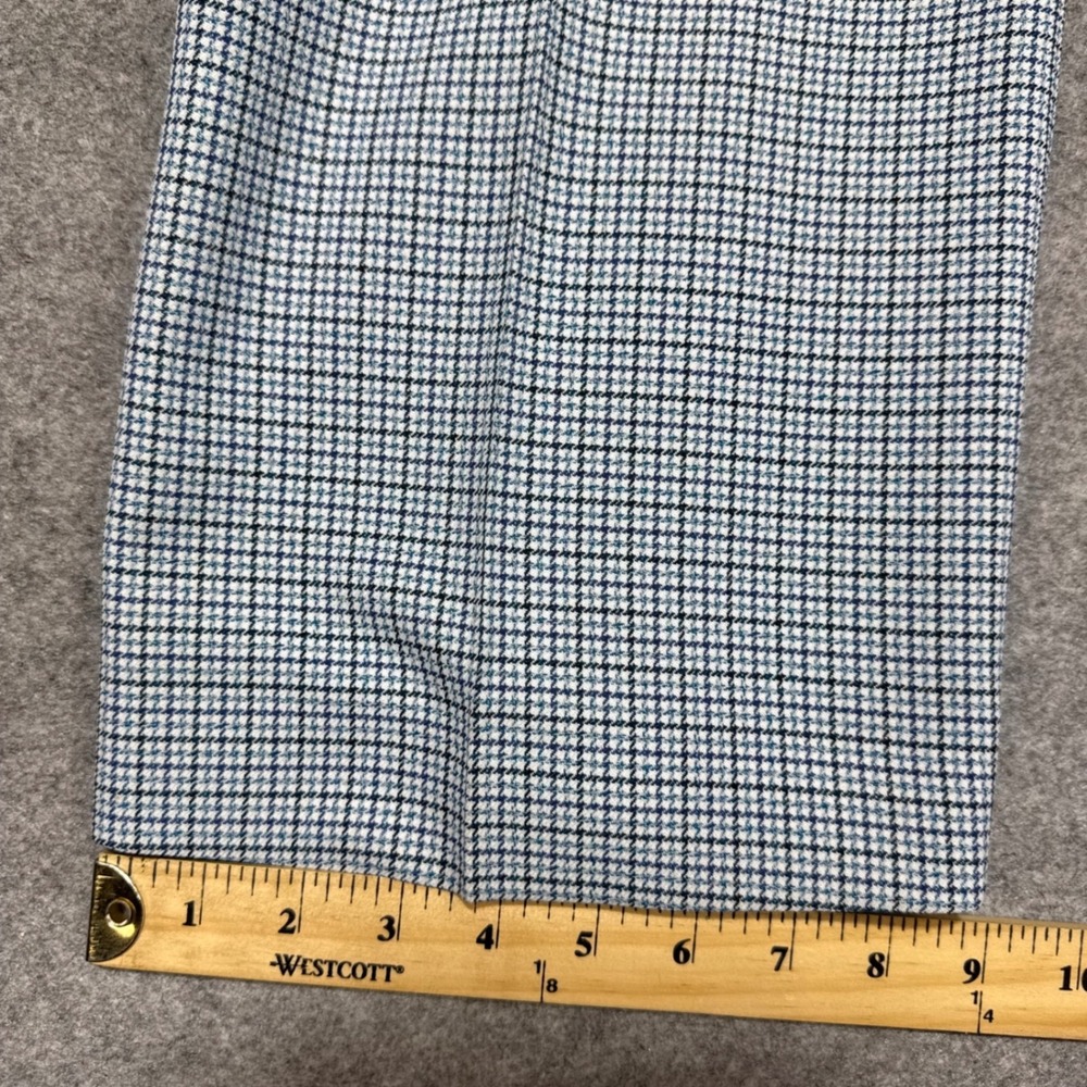 Vintage 70s Mens Blue White Check Flare Trousers Disco Houndstooth Pants 35x31 - Picture 5 of 6